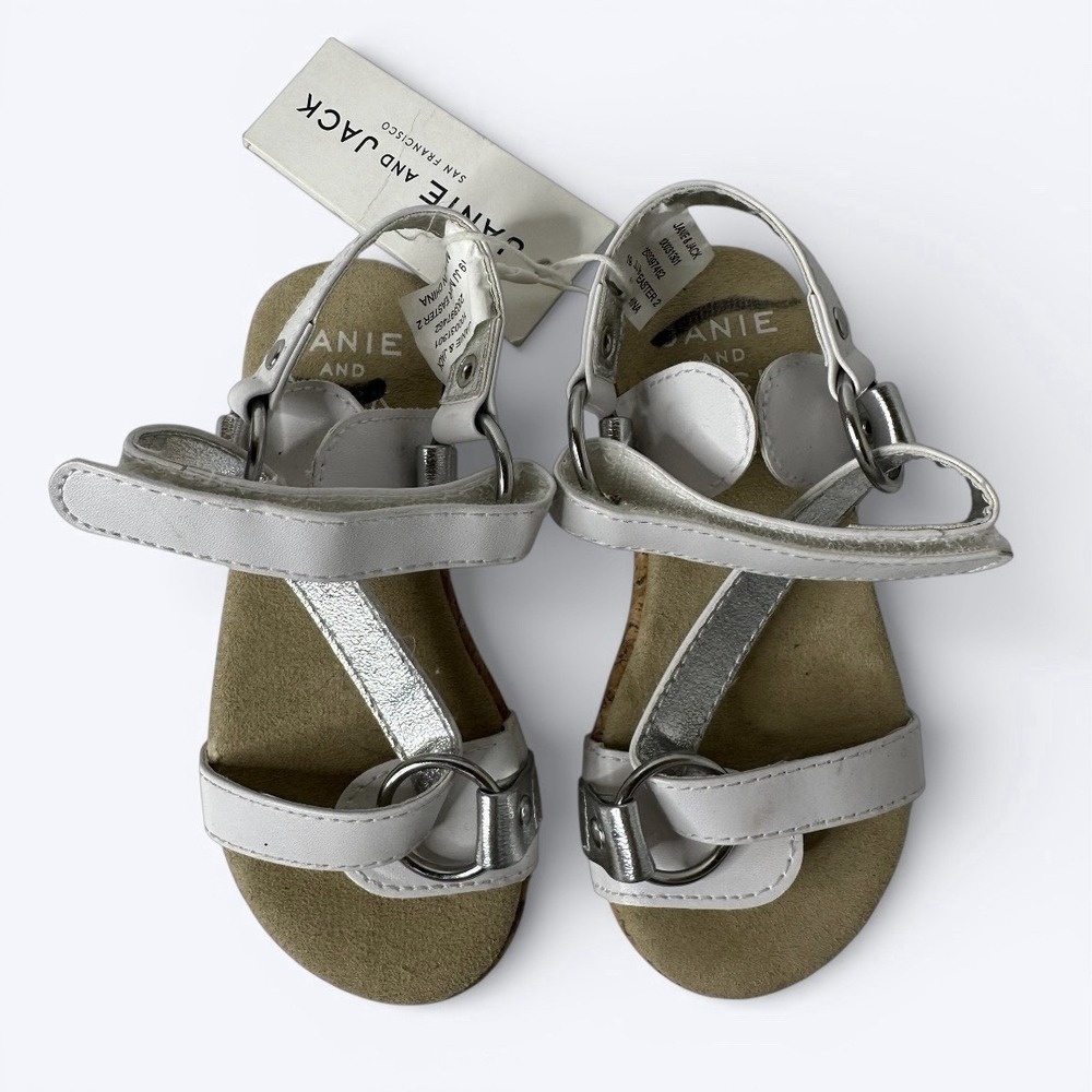 Janie and Jack Sandals Girls Sz 7 White Silver Mar Easter 2 Holiday Casual NEW